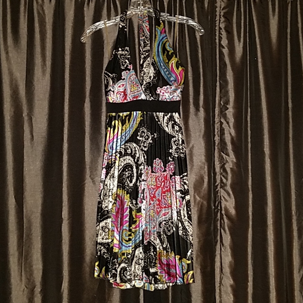Multi-colored halter cocktail dress